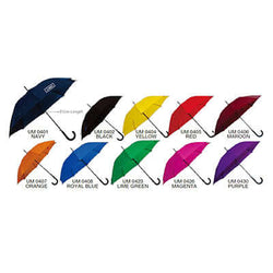 Long Umbrella 24’’ in various colors: navy, black, yellow, red, maroon, orange, royal blue, lime green, magenta, purple.