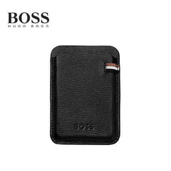 Hugo Boss Magnet Mobile Card Holder Iconic Black featuring textured leather and BOSS logo, ideal corporate gift.