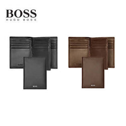 Hugo Boss Card Holder Trifold Classic Smooth in black and brown, ideal for a corporate gift with multiple card slots.