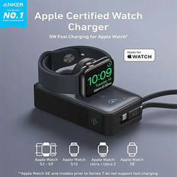 Anker MagGo Power Bank 35W Max PD 10000mAh A1657 charging an Apple Watch with fast charging capabilities.