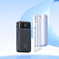 Remax RPP-686 Powerbank with Cables 20000mAh showcasing LED Digital Display and three charging cables.