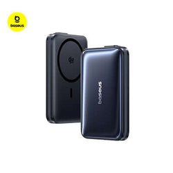 Baseus PicoGo AM61 Qi2.2 Magnetic Power Bank 10000mAh 45W in sleek black design, featuring wireless and wired charging.