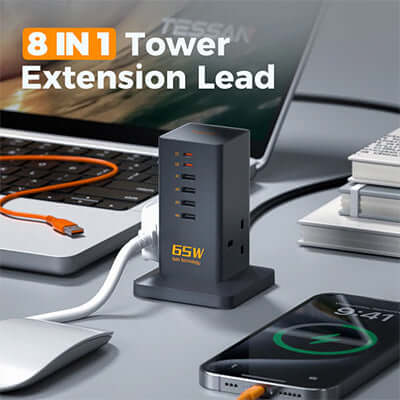 TESSAN 65W GaN Extension Tower with USB C Charging Station Corporate Gifts Singapore