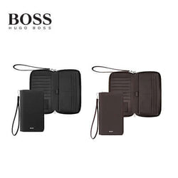 Hugo Boss Travel Wallet Classic Smooth in black leather, featuring card slots and sleek design, ideal corporate gift.
