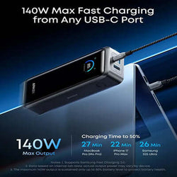 Anker Prime Power Bank 26250mAh 3-Port 300W Laptop Portable Charger A110A showcasing 140W max fast charging from any USB-C port.