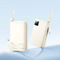 Remax FC-15 Dual Cable Powerbank 20000mAh with LED display and dual charging cables.