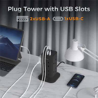 TESSAN Tower 8 Sockets Outlet Plug with 2 USB-A & 1 USB-C Ports Corporate Gifts Singapore