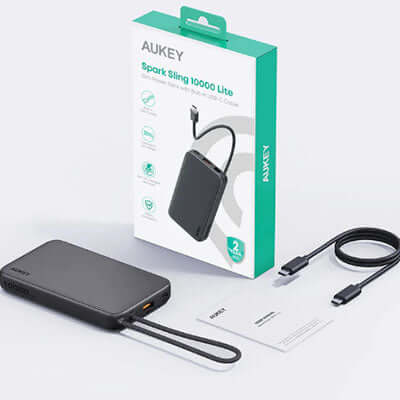 Aukey PB-Y53 Spark Sling 10000mAh Lite Slim PB Built-in USB-C Cable Corporate Gifts Singapore