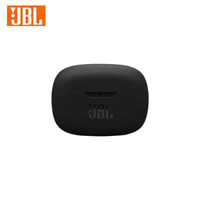 Black JBL Wave Beam 2 charging case viewed from the front
