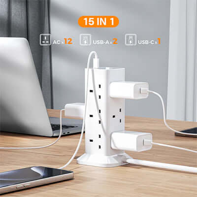 TESSAN Extension Tower 12 Ways with 2 USB-A & 1 USB-C Ports Corporate Gifts Singapore