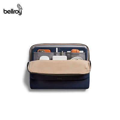 Bellroy Laptop Caddy with the front panel folded down to show accessory pockets.