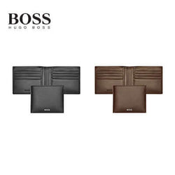 Hugo Boss Wallet Classic Smooth in black and brown featuring card slots and currency compartments for a corporate gift.