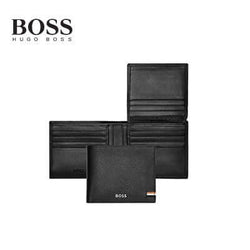 Hugo Boss Wallet with Flap Iconic Black showcasing its sleek design and multiple compartments for cards and cash.