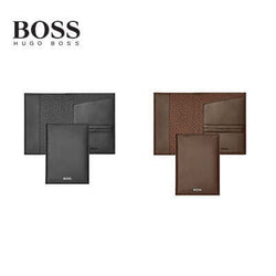 Hugo Boss Passport Holder Classic Smooth in black and brown, elegant corporate gift for modern travelers.