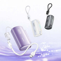 Remax WP-117 Compact Powerbank with Cable Lanyard in various colors with fast charging capabilities.