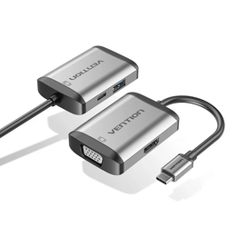 Vention 4-in-1 USB-C Docking Station featuring sleek aluminum design and multiple connectivity options.