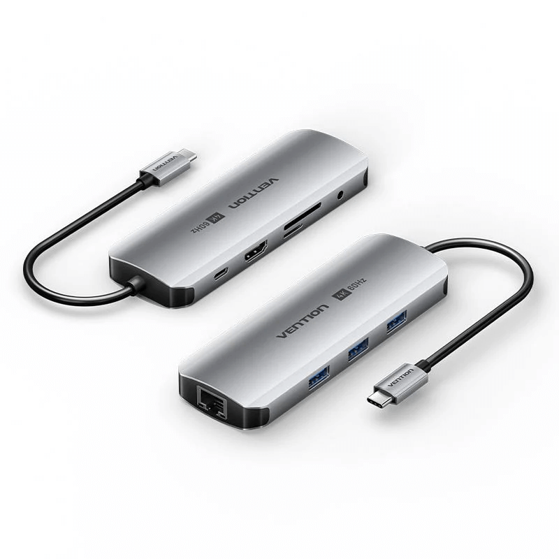 Vention 9-in-1 USB-C Docking Station with Ethernet showcasing sleek design and multiple connectivity ports.