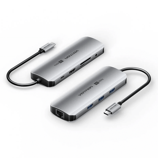 Vention 9-in-1 USB-C Docking Station with Ethernet showcasing sleek design and multiple connectivity ports.