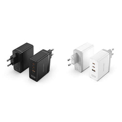 Vention 3-Port USB (C+C+A) GaN Charger 100W in black and white, perfect for charging multiple devices simultaneously.