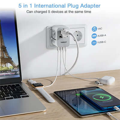 TESSAN 17W Universal Travel Adapter with 1 USB C & 3 USB A Ports Corporate Gifts Singapore