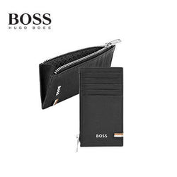 Hugo Boss Card Holder Zip Iconic Black with zipper and card slots, perfect corporate gift accessory.