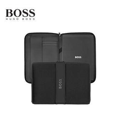 Hugo Boss Conference Folder A4 Arche Black showcasing sleek design and mesh material, ideal as a Corporate Gift.