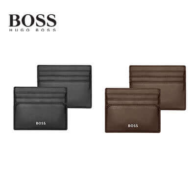 Hugo Boss Card holder Classic Smooth in black and brown, featuring 6 card slots and a currency compartment, ideal corporate gift.