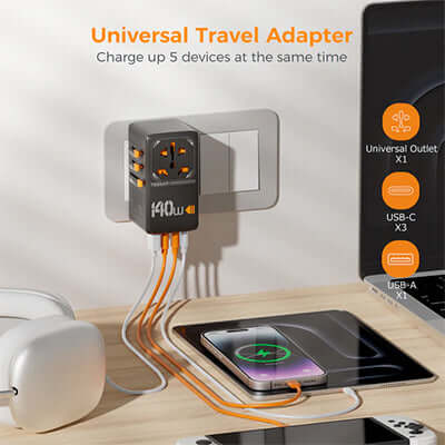 TESSAN 140W Universal Travel Adapter GaN Charger with USB-C & USB Ports Corporate Gifts Singapore
