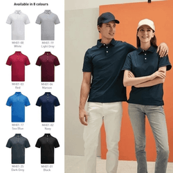 Lefonse Luxeblend Hybrid Polo (MH01) available in 8 colors including white, grey, red, maroon, blue, navy, dark grey, and black.