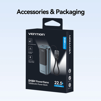 Vention Mini 10000mAh Power Bank 22.5W packaging showing features and design for portable charging solutions.