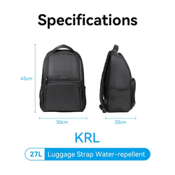 Vention Water-Repellent Laptop Backpack KRLB0 specifications with dimensions and luggage strap features