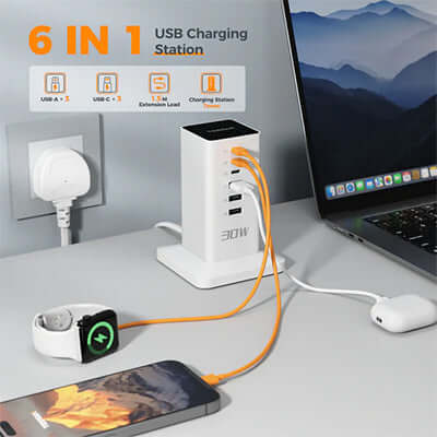 TESSAN 30W Desktop 6-Port Charging Hub With USB C Corporate Gifts Singapore