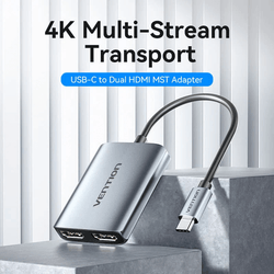 Vention USB-C to Dual HDMI™ MST Adapter with 4K Multi-Stream transport for seamless dual displays.