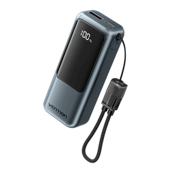 Vention Mini 10000mAh Power Bank 22.5W with USB-C lanyard cable and LED display for efficient charging.