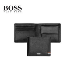 Hugo Boss Money Wallet Iconic Black front and back view showcasing card slots and sleek design.
