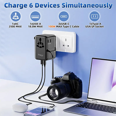 77digi 100W 3 Type-C + 2 USB Travel Adapter with Cable WWA100C