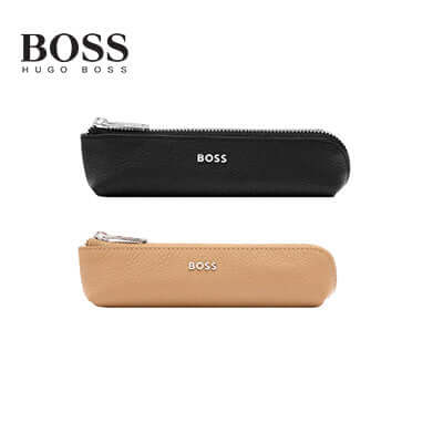 Hugo Boss Small Pen Case Classic Grained in black and beige, perfect as a stylish corporate gift.