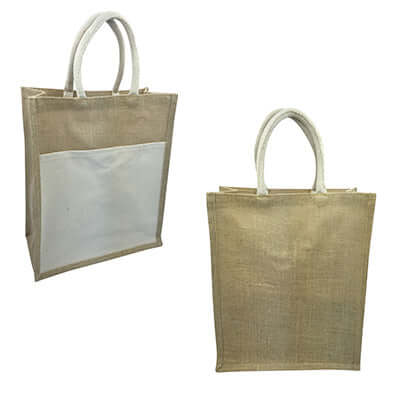 Eco Friendly Jute Tote Bag with Canvas Pocket Corporate Gifts Singapore