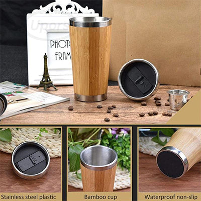 Bamboo Stainless Steel Coffee Mug with Leak-Proof Cover Corporate Gifts Singapore