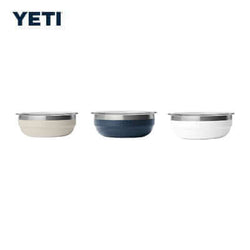 Yeti Rambler® 0.7 QT Insulated Low Bowl in three colors: beige, navy, and white.
