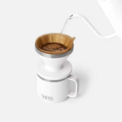 Yeti Rambler® Pour Over brewing coffee with V60 filter, perfect for coffee lovers and corporate gift ideas.