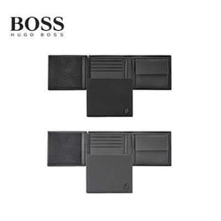 Hugo Boss Money Wallet with Flap Double B Saffiano showing interior compartments and card slots.