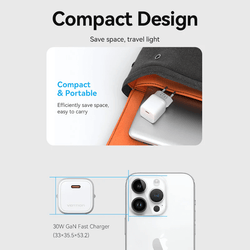 Vention 1-Port USB-C GaN Charger 30W demonstrating compact design and portability for easy travel.