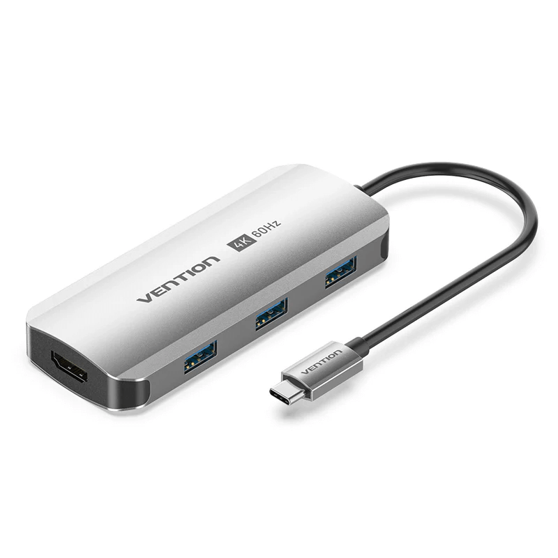 Vention 5-in-1 USB-C Docking Station with Ethernet showcasing 4K@60Hz capabilities and multiple ports.