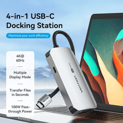 Vention 4-in-1 USB-C Hub with 4K@60Hz output for seamless connectivity and rapid data transfer.