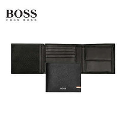 Hugo Boss Money Wallet with Flap Iconic Black showcasing premium leather and BOSS logo, ideal as a Corporate Gift.