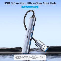 Vention 4-in-1 USB 3.0 Mini Hub showcasing four ports for fast data transfer, ideal for corporate gift solutions.
