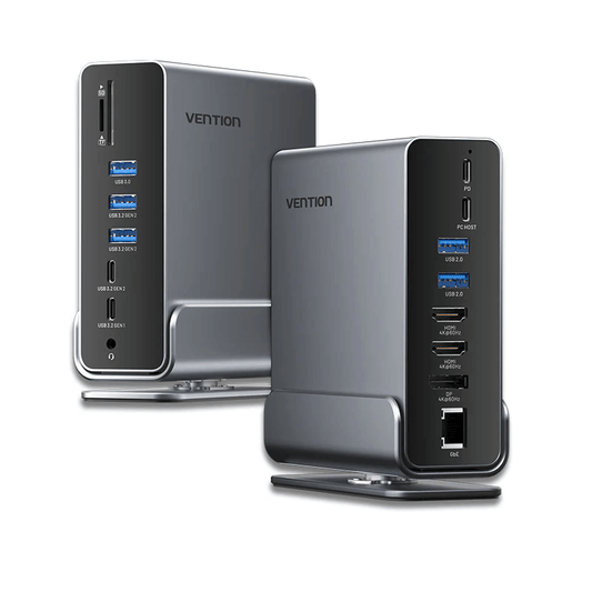 Vention 15-in-1 USB-C MST Docking Station showcasing its multiple ports and sleek design.