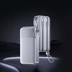 Remax CP-13 Powerbank with Wall Plug 10000mAh in sleek design with built-in charging cables.