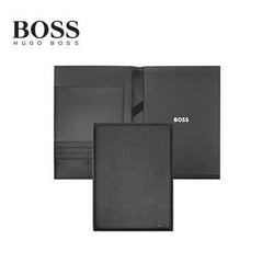 Hugo Boss Folder A4 Monogram Black showcasing embossed pattern and sleek design for corporate gifts.
